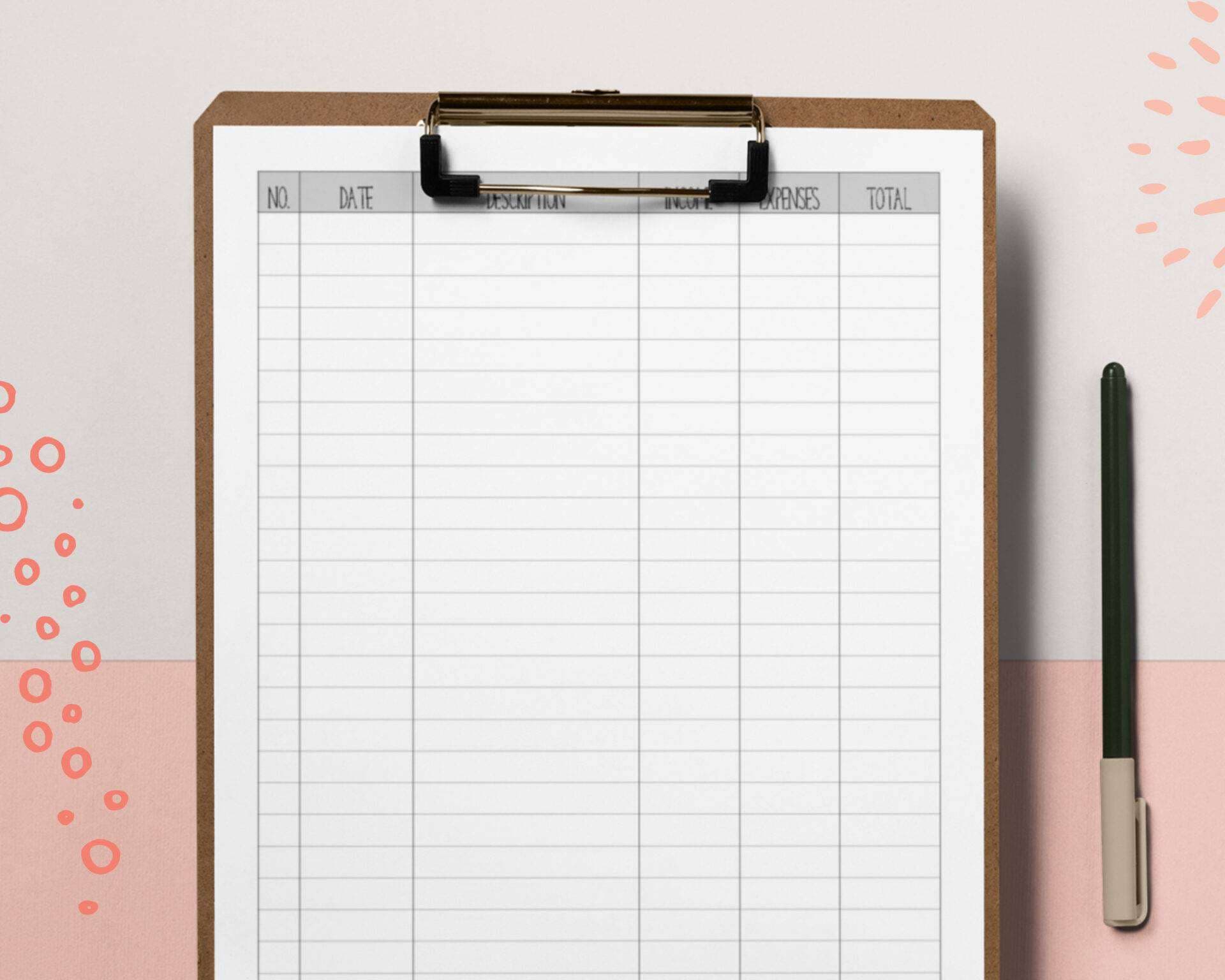 Printable accounting ledger