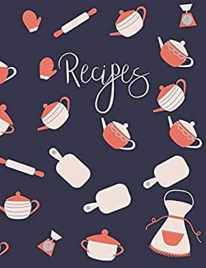 Navy Red Kitchen Pattern Recipe Journal