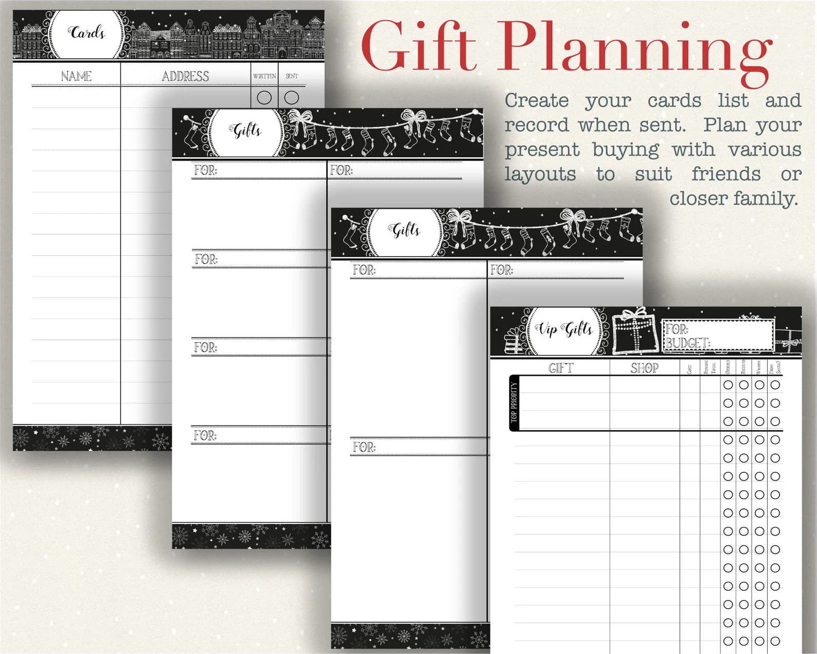 Christmas Planner Printables - Gift Planning pages